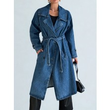 Polo State Kadın Kruvaze Yaka Trençkot Mavi