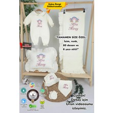 Müslin Yeni Doğan 4 Katlı Organik %100PAMUK Kişiye Özgü Nakışlı Hastane Çıkış Seti-Pudra Gökkuşağı