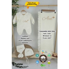 Müslin Yeni Doğan 4katlı Organik %100PAMUK Kişiye Özgü Nakışlı Hastane Çıkış Seti-Kalpli