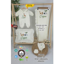 Müslin Yeni Doğan 4katlı Organik %100PAMUK Kişiye Özgü Nakışlı Hastane Çıkış Seti-Safari Model-2