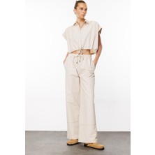 Denim Trip Rahat Fit Krem Kumaş Kadın Pantolon