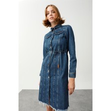 Denim Trip NANCY Regular Fit Orta İndigo Kadın Jean Elbise