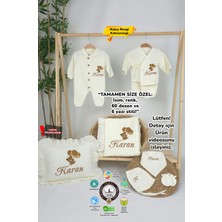 Müslin Yeni Doğan 4katlı Organik %100PAMUK Kişiye Özgü Nakışlı Hastane Çıkış Seti (Ayıcık Model-6)