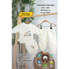 Müslin Yeni Doğan 4katlı Organik %100PAMUK Kişiye Özgü Nakışlı Hastane Çıkış Seti-Kahverengi-Filli