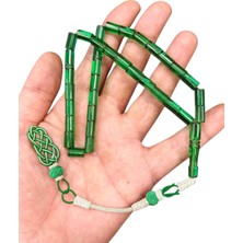 Yeşil Ren Kazaz Püsküllü Kesme Model Ateş'i Kehribar Tesbih