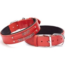 Kırmızı Deri Çift Isimlikli Köpek Boyun Tasması 4X47-55CM