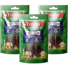 3'lü Dana Eti Kaplı Burgu Çiğneme Çubuğu, 24 Adet, Sağlıklı ve Lezzetli Köpek Ödülü