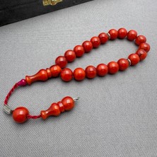 Zeyzun Usta Işçilikli Küre Kesim Dik Hareli Kuşburnu Rengi Sıkma Kehribar Tespih