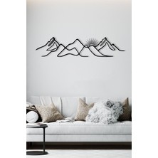 Dağlar ve Güneş Figürlü Metal Duvar Tablosu Ev ve Duvar Dekoru Duvar Dekorasyon Ürünü 1 Parça Siyah