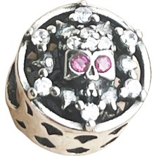 Taşlı Iskelet Kurukafa Gümüş Charm