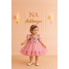 Pembe Payetli Fiyonk Detaylı Kabarık Kız Çocuk Parti & Doğum Günü Elbisesi