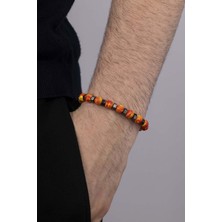 Gümüş Pazarım Sarı Kırmızı Tibet Akik Doğal Taş Erkek Bileklik