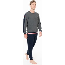 Erkek Bisiklet Yaka Uzun Kollu Pijama Takımı S26931 Bantlı Paça Rahat Kumaş