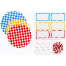 Pai Kavanoz Kapağı Örtüsü – Pötikare Desenli, Hediyelik ve Dekoratif Mavi/Sarı/Kırmızı