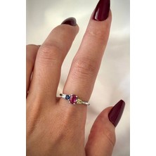 Ithal Seri Renkli Zirkon Taşlı Zarif Oval 4 Taşlı Tasarım Ayarlanabilir Kadın Çelik Yüzük