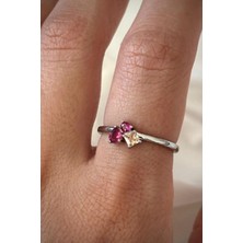 Ithal Seri Renkli Zirkon Taşlı Zarif 3 Taşlı Tasarım Ayarlanabilir Kadın Çelik Yüzük