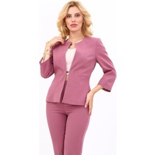 Sıfır Yaka Düz Kısa Ceket-Rose