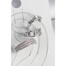 Pirinç Gümüş Renk Zirkon Taşlı 3'lü Zincir Sarmal Model Kadın Kıkırdak Küpe - TJ-BKP10565