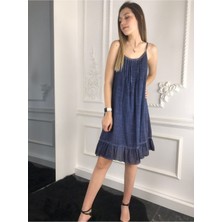 Kadın Kot Naturel Pamuk Dokuma Askılı Elbise
