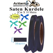 Siyah Kurdele Saten 1 cm 10 Metre 2 Adet Saten Kurdela Parlak Hediye ve Süsleme Şeridi Süs Paketleme Çiçek Saç El