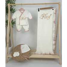 Müslin Yeni Doğan 4katlı Organik %100PAMUK Kişiye Özgü Nakışlı Hastane Çıkış Seti (Papatya Model-9)