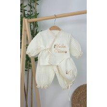 Müslin Yeni Doğan 4katlı Organik %100PAMUK Kişiye Özgü Nakışlı Hastane Çıkış Seti (Papatya Model-6)