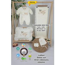 Müslin Yeni Doğan 4katlı Organik %100PAMUK Kişiye Özgü Nakışlı Hastane Çıkış Seti(Iki Dallı Model-4)