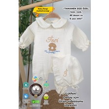 Müslin Yeni Doğan 4katlı Organik %100PAMUK Kişiye Özgü Nakışlı Hastane Çıkış Seti-Inci Model