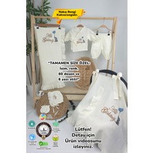 Müslin Yeni Doğan 4katlı Organik %100PAMUK Kişiye Özgü Nakışlı Hastane Çıkış Seti-Kahverengi-Filli