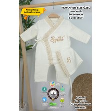 Müslin Yeni Doğan 4katlı Organik %100PAMUK Kişiye Özgü Nakışlı Hastane Çıkış Seti (Kalpli Model-5)
