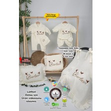 Gros Shop Müslin Yeni Doğan 4katlı Organik %100PAMUK Kişiye Özgü Nakışlı Hastane Çıkış Seti(3'lü Kelebk Model)