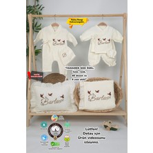 Müslin Yeni Doğan 4katlı Organik %100PAMUK Kişiye Özgü Nakışlı Hastane Çıkış Seti(3'lü Kelebk Model)