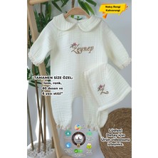 Müslin Yeni Doğan 4katlı Organik %100PAMUK Kişiye Özgü Nakışlı Hastane Çıkış Seti (Papatya-3)