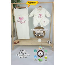 Müslin Yeni Doğan 4katlı Organik %100PAMUK Kişiye Özgü Nakışlı Hastane Çıkış Seti (Çoklu Kelebek-2)