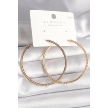 Pirinç Gold Renk Zirkon Taşlı Halka Model Kadın Küpe