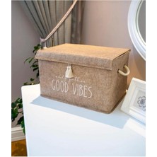 Bej Keçe Kapaklı Mini Çok Amaçlı Kutu 35X24X24 cm