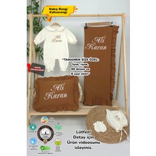 Müslin Yeni Doğan 4katlı Organik %100PAMUK Kişiye Özgü Nakışlı Hastane Çıkış Seti (Kahverengi Set-1)