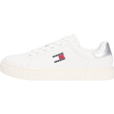 Tommy Hılfıger Kadın Marka Logolu Kalın Tabanlı Elastık Bağcıklı Günlük Kullanıma Uygun Beyaz-Gümüş Sneaker EN0EN02703 0k7