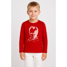 Sibel Günay Butik Atatürk Baskılı Unisex Çocuk Uzun Kollu Body | %100 Pamuk | Bisiklet Yaka | Kırmızı