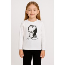 Sibel Günay Butik Atatürk Baskılı Unisex Çocuk Uzun Kollu Body | %100 Pamuk | Bisiklet Yaka | Beyaz