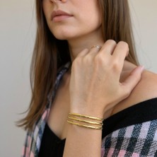 3 Sıra Kelepçe Gold Bileklik Ayarlanabilir