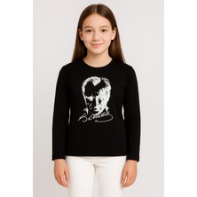 Sibel Günay Butik Atatürk Baskılı Unisex Genç Uzun Kollu Body | %100 Pamuk | Bisiklet Yaka | Siyah