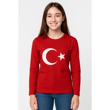 Sibel Günay Butik Genç Türk Bayraklı Ay Yıldızlı Kırmızı Unisex Uzun Kollu Body | %100 Pamuk