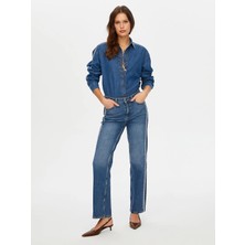 Faik Sönmez Kontrast Bant Detaylı Wide Leg Fıt Kadın Jean Pantolon W26JPN004