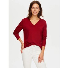 Faik Sönmez V Yaka Kadın Uzun Kol T-Shirt W26TSH003