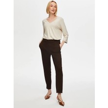 Faik Sönmez Önü Dikişli Slim Fit Örme Kadın Pantolon 00089