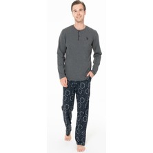 Erkek Bisiklet Yaka Uzun Kollu Pijama Takımı S26930 Cepli