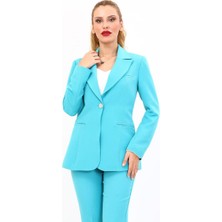 Erkek Yaka Tek Düğmeli Klasik Ceket-Turkuaz