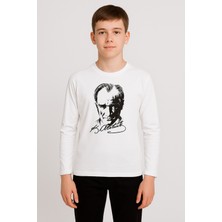 Sibel Günay Butik Atatürk Baskılı Unisex Genç Uzun Kollu Body | %100 Pamuk | Bisiklet Yaka | Beyaz