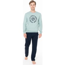 Erkek Bisiklet Yaka Uzun Kollu Pijama Takımı S26940 Rahat Kumaş